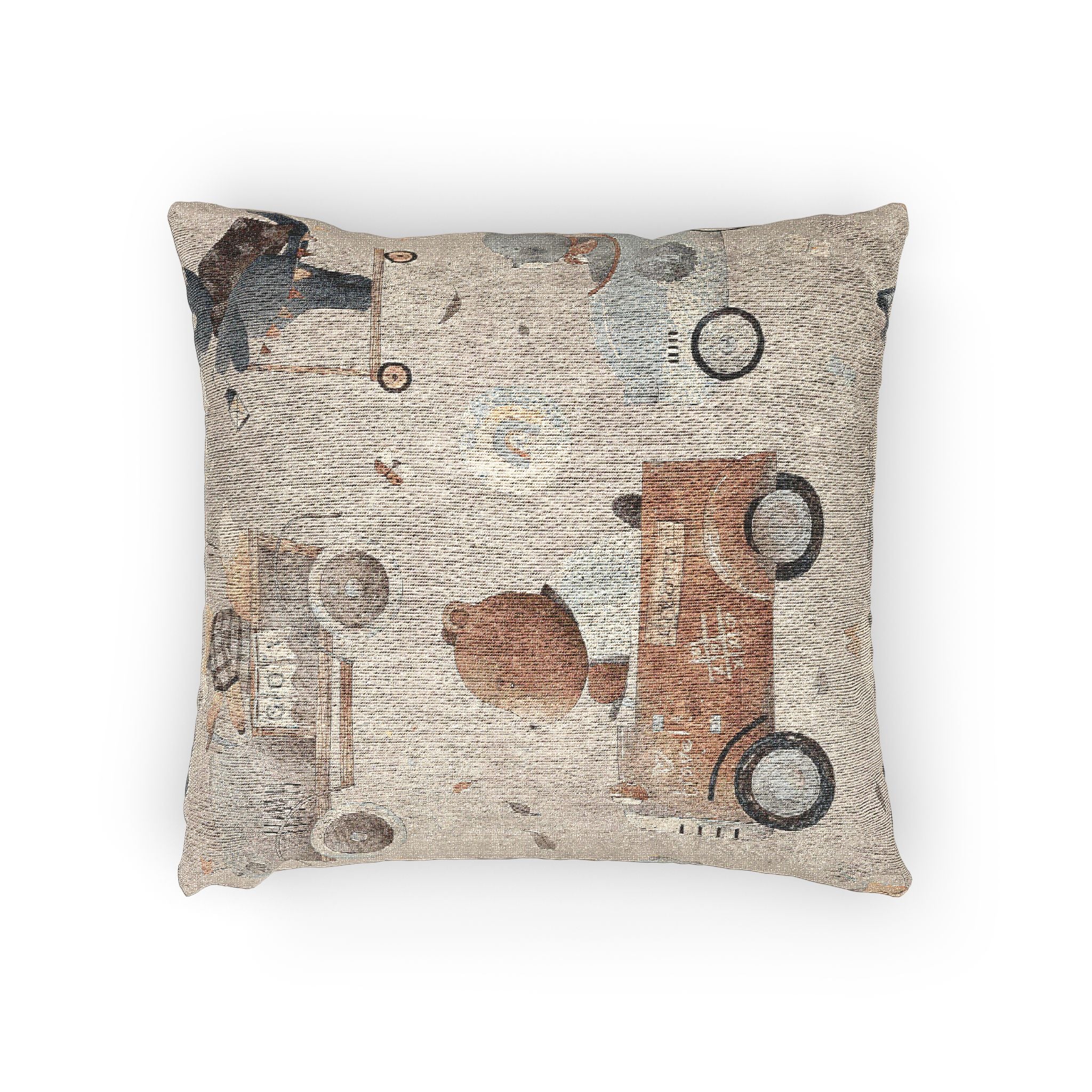 Vintage Toy Cars Woven Pillow | Rustic Kids Nursery Decorative Cushion for Baby Boy Room & Playroom Decor