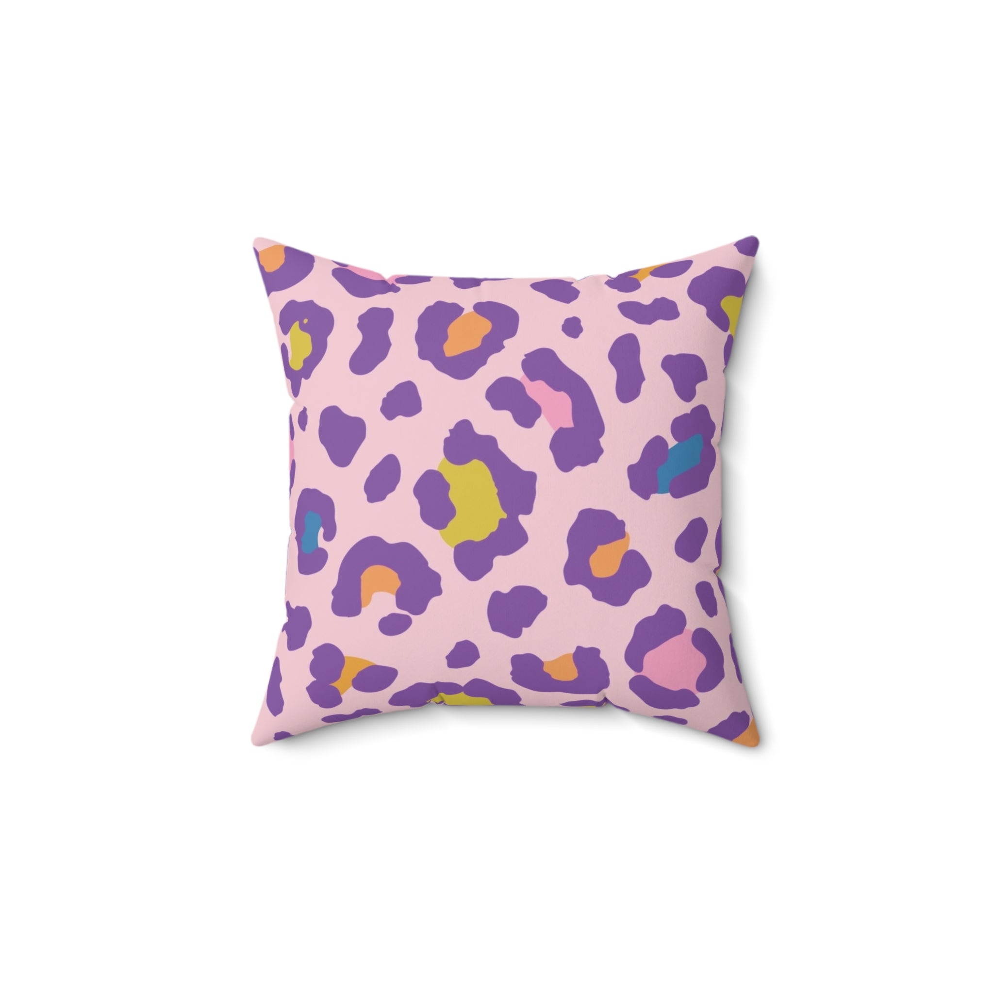 Pink Rainbow Leopard Print Square Pillow | Colorful Animal Print Decorative Cushion Cover with Insert