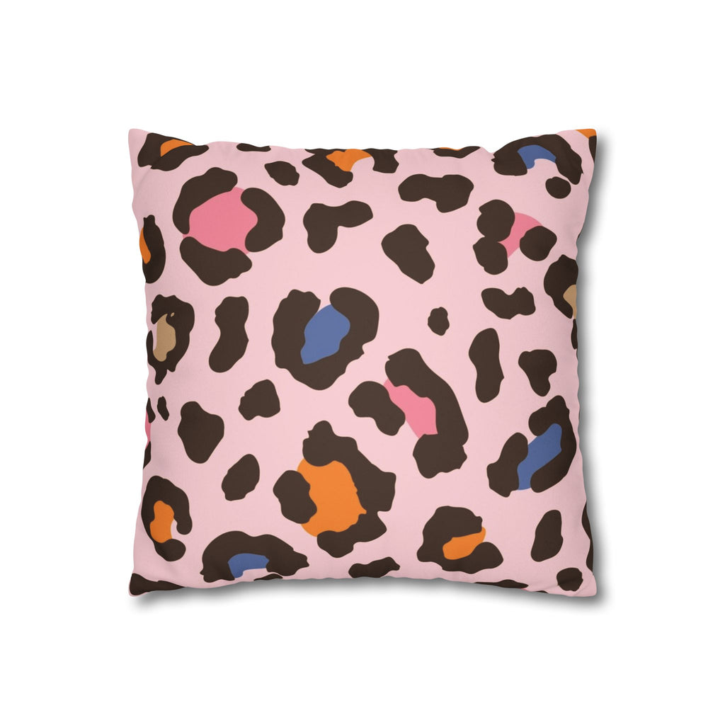 Pink Multicolor Leopard Faux Suede Pillowcase | Double-Sided Animal Print Throw Pillow Cover