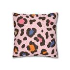 Pink Multicolor Leopard Faux Suede Pillowcase | Double-Sided Animal Print Throw Pillow Cover