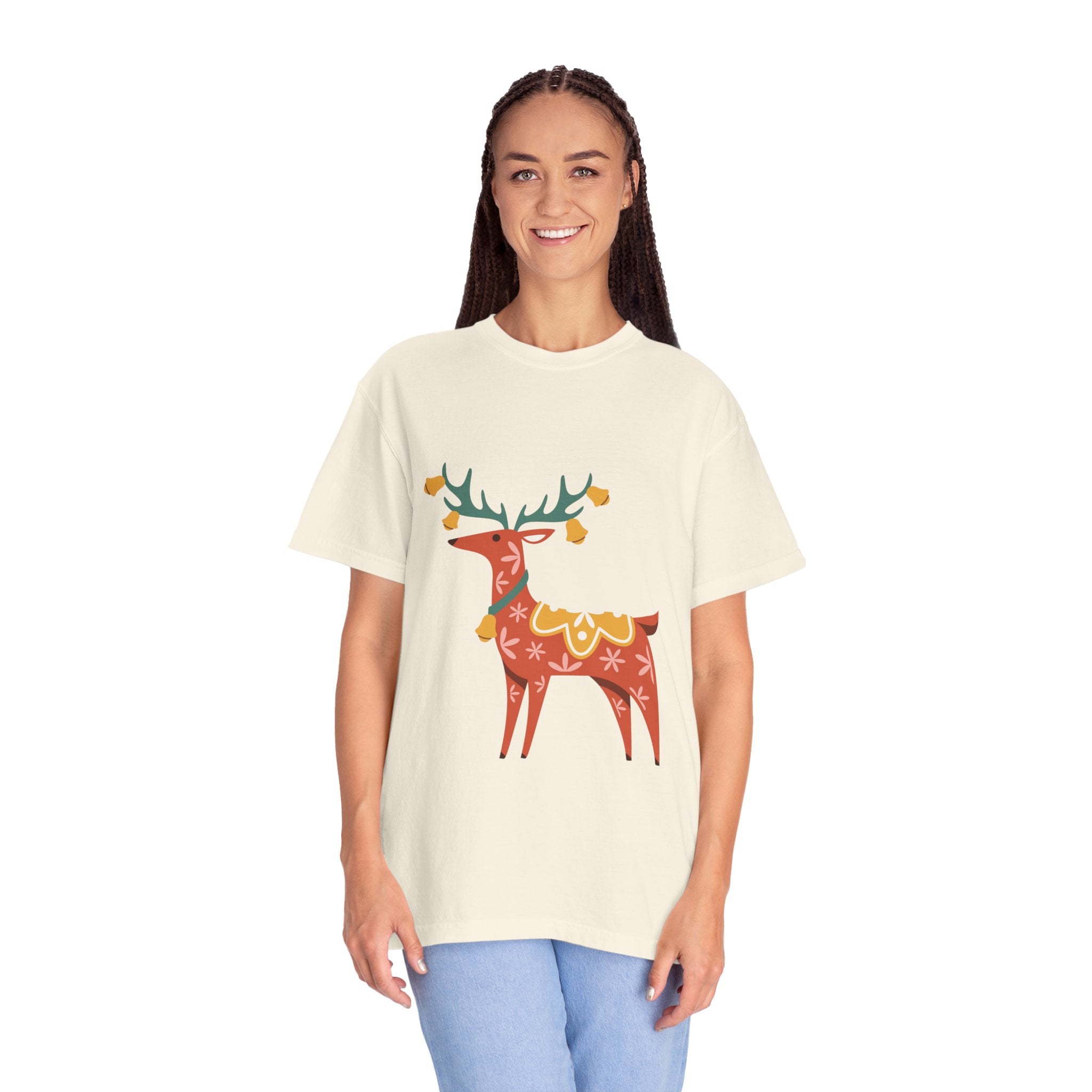 Christmas Reindeer T Shirt | Scandinavian Holiday Graphic Tee for Men & Women Celebrate the season in comfort
