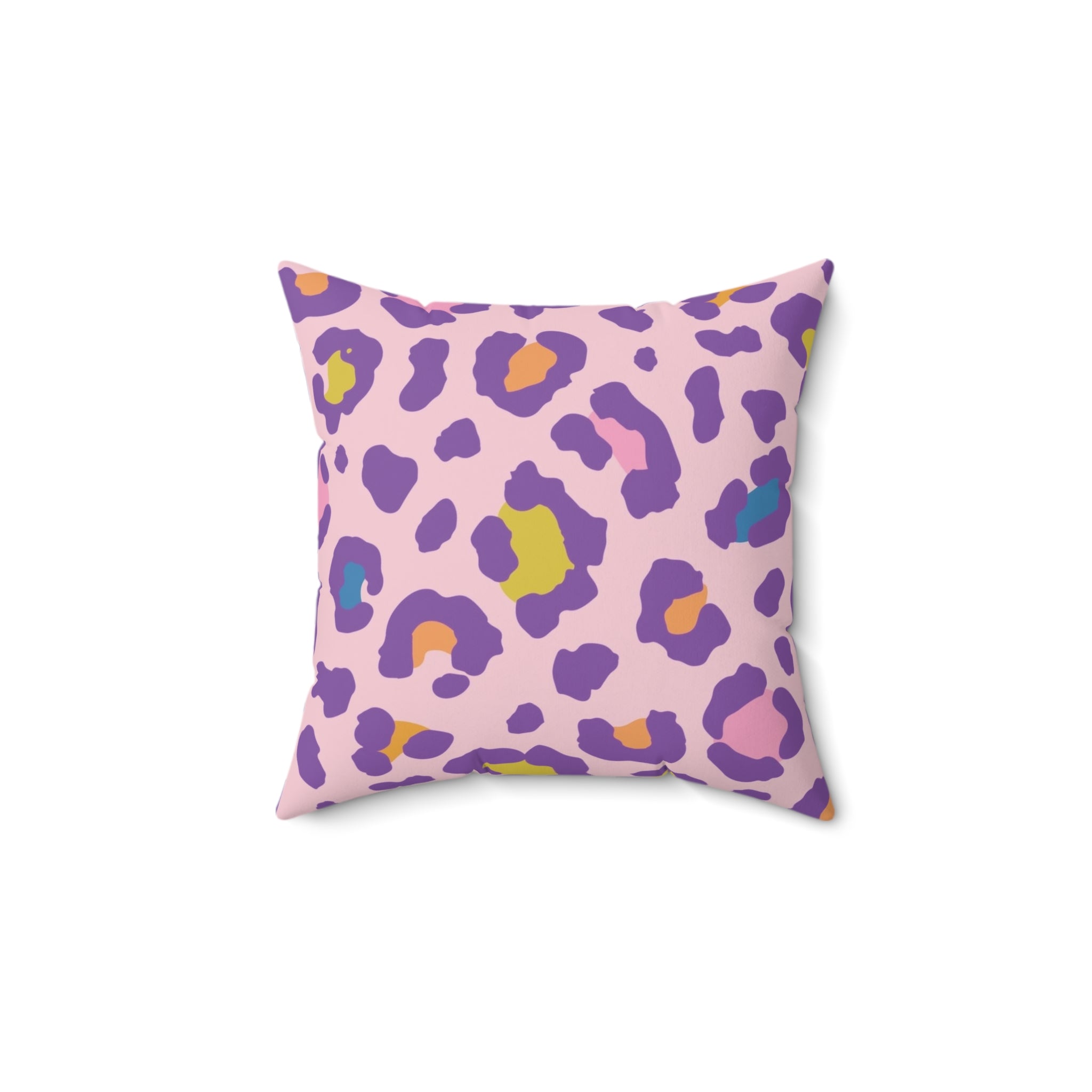 Pink Rainbow Leopard Print Square Pillow | Colorful Animal Print Decorative Cushion Cover with Insert