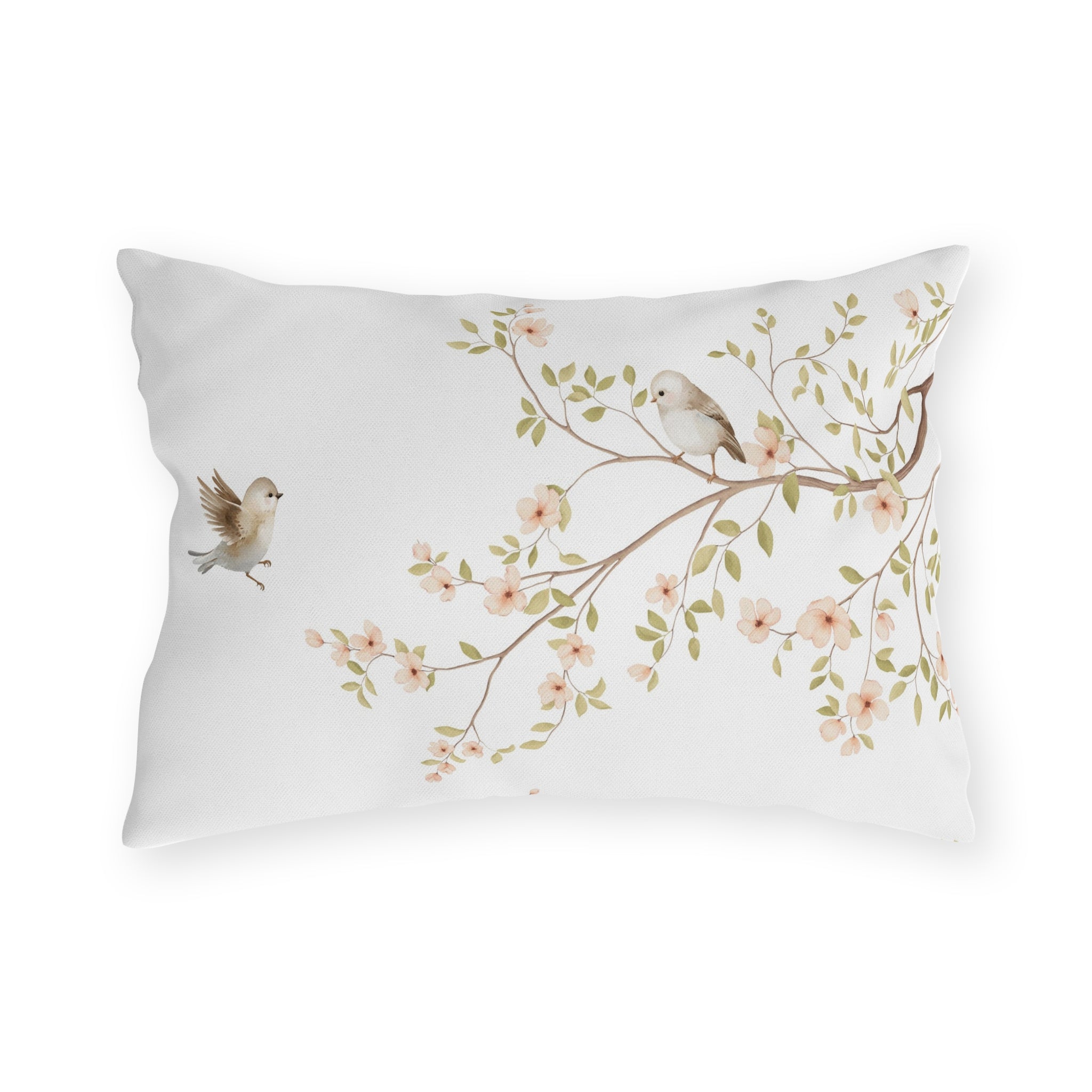 Floral Songbirds Outdoor Pillow | Water Resistant Garden Accent Cushion for Patio, Porch & Cottage Decor