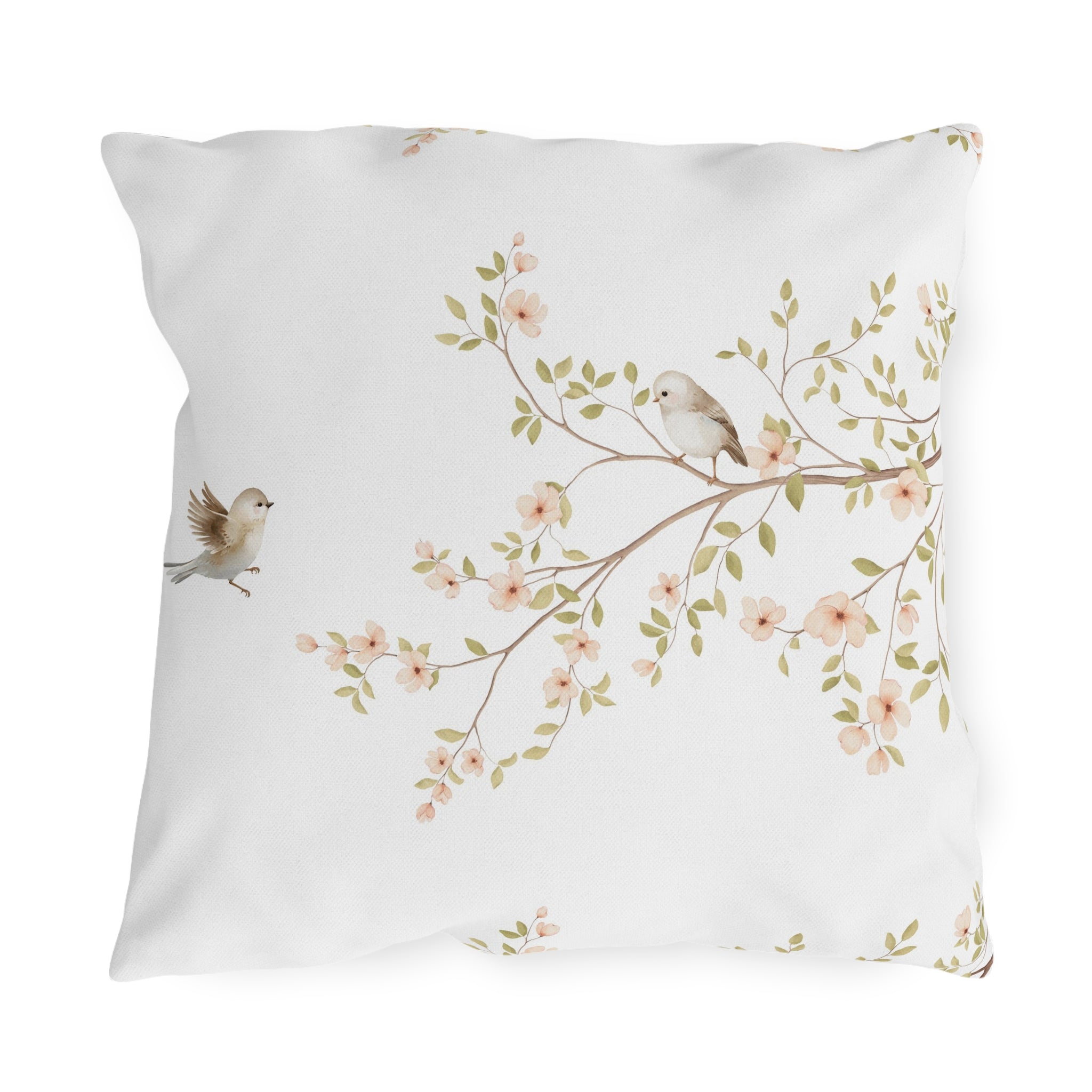 Floral Songbirds Outdoor Pillow | Water Resistant Garden Accent Cushion for Patio, Porch & Cottage Decor