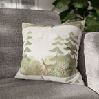 Woodland Deer Square Pillow Cover | Soft Green Forest Decorative Cushion Case for Nursery & Cabin Decor