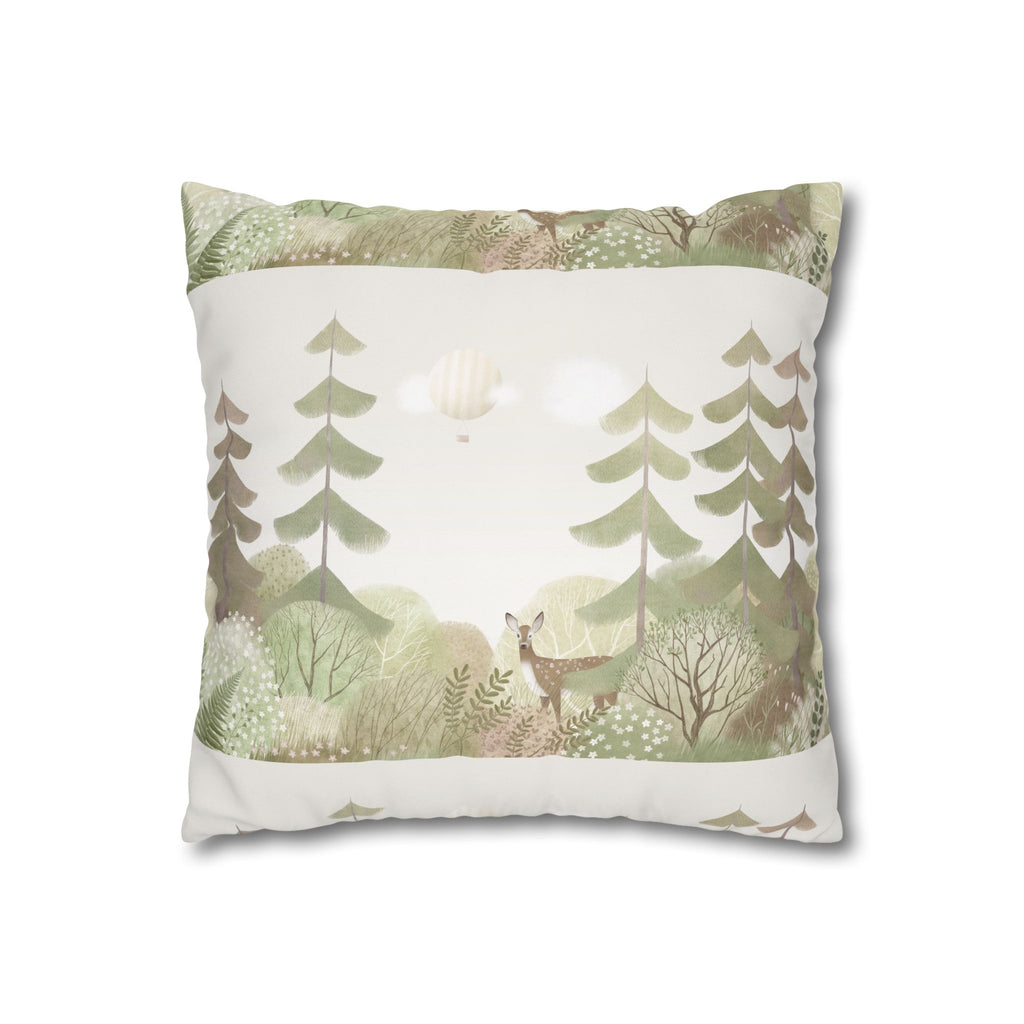 Woodland Deer Square Pillow Cover | Soft Green Forest Decorative Cushion Case for Nursery & Cabin Decor