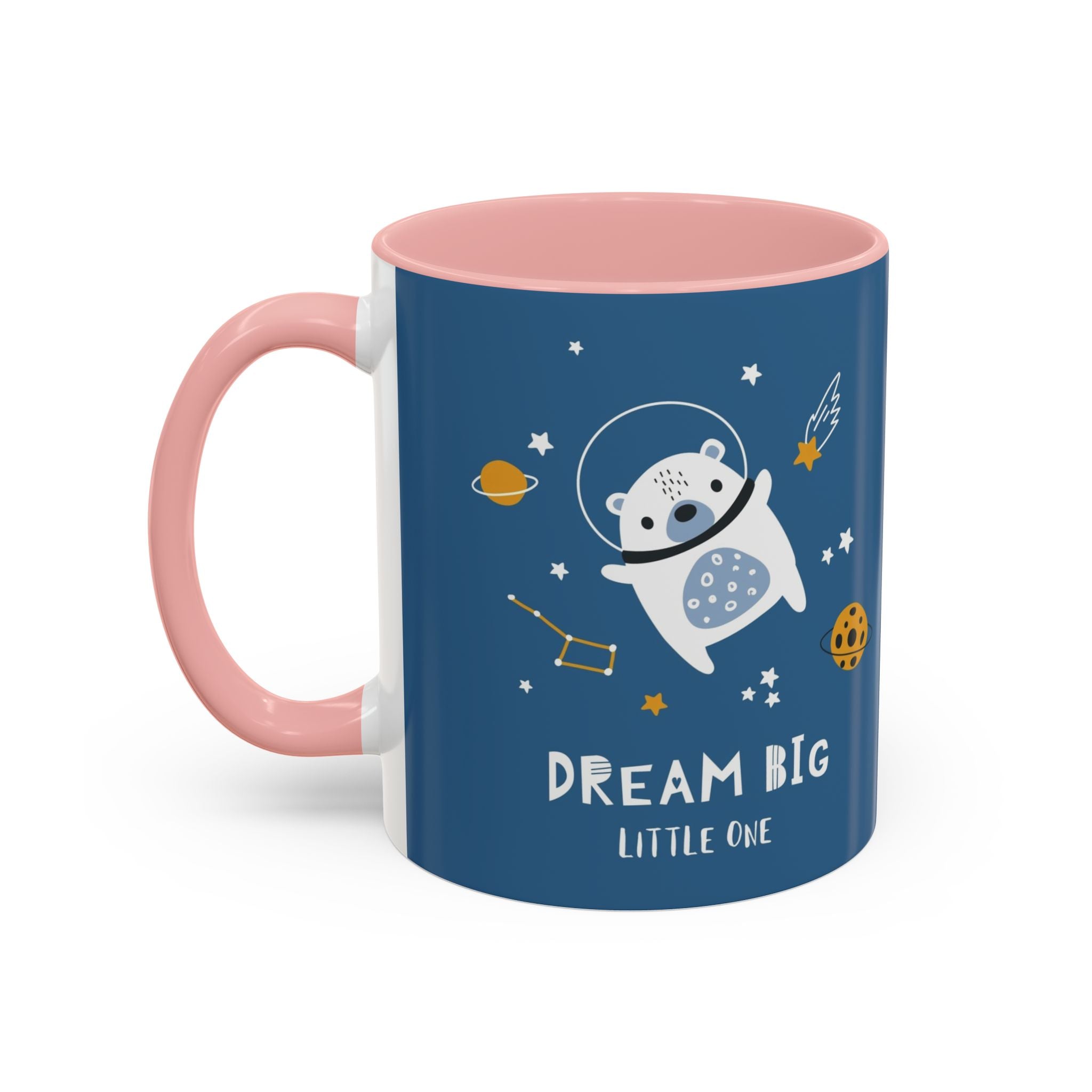 Space Bear Accent Coffee Mug | Cute Astronaut Teddy Cup with Dream Big Quote | 11oz 15oz Ceramic Gift