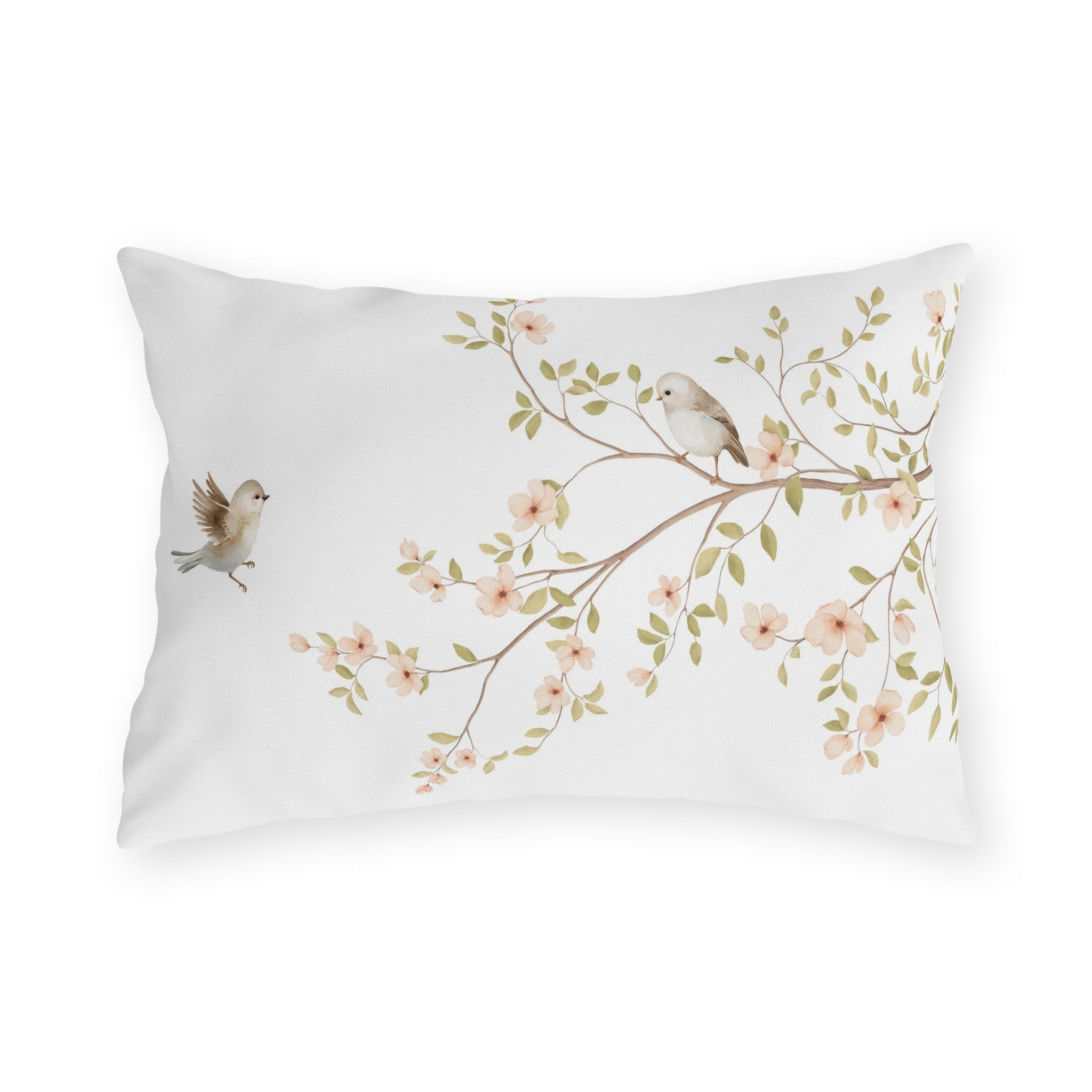 Floral Songbirds Outdoor Pillow | Water Resistant Garden Accent Cushion for Patio, Porch & Cottage Decor