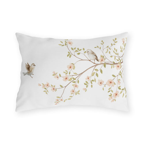 Floral Songbirds Outdoor Pillow | Water Resistant Garden Accent Cushion for Patio, Porch & Cottage Decor