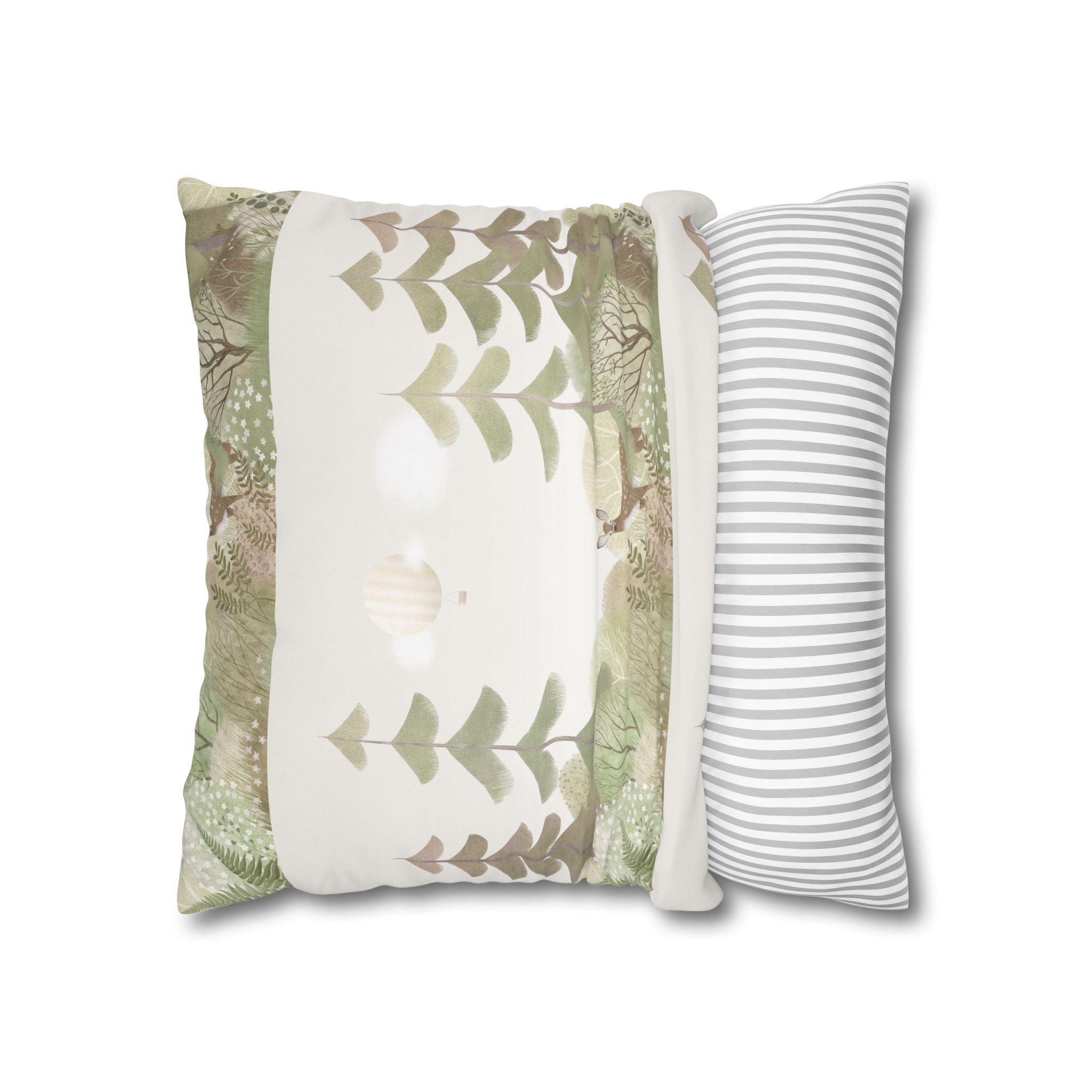 Woodland Deer Square Pillow Cover | Soft Green Forest Decorative Cushion Case for Nursery & Cabin Decor