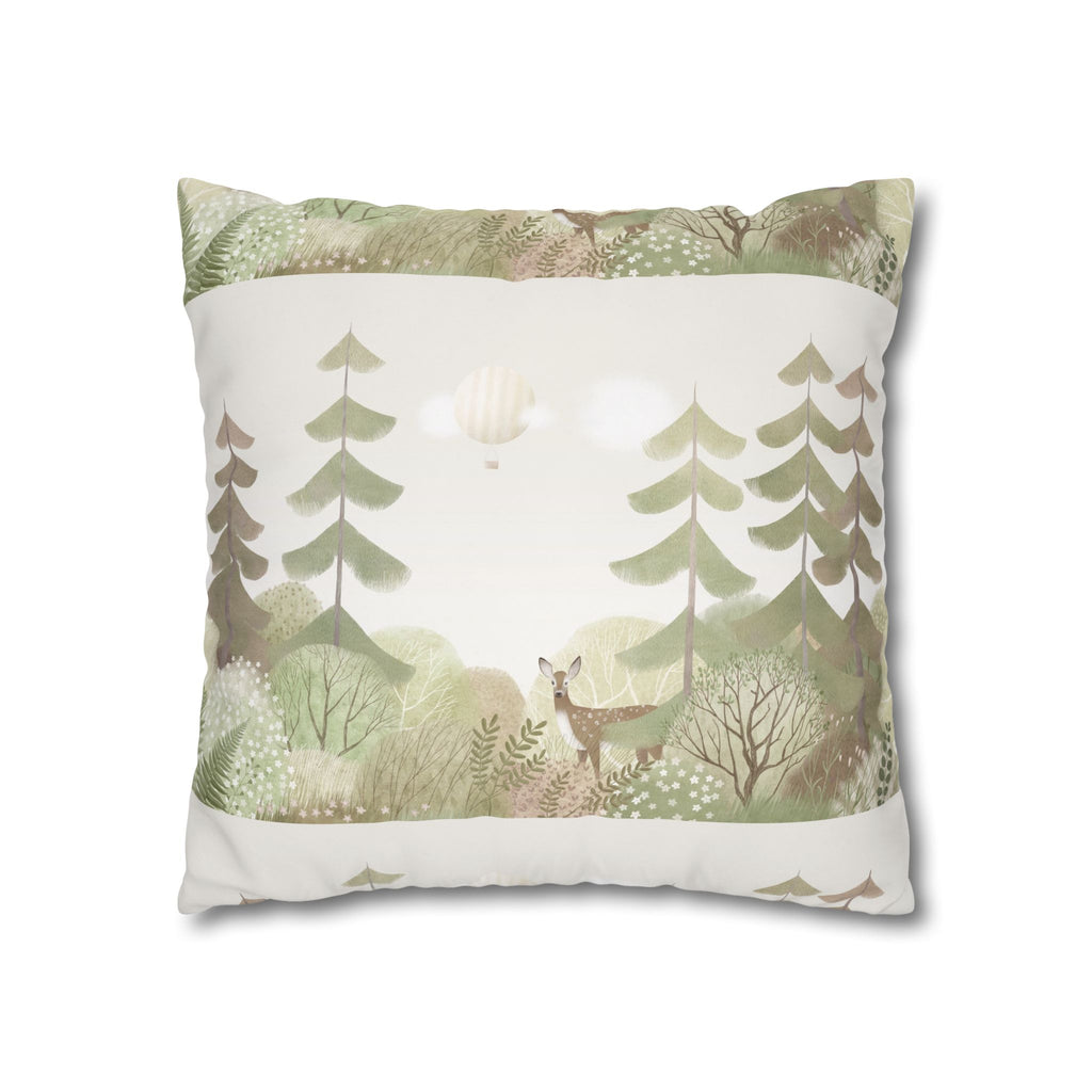 Woodland Deer Square Pillow Cover | Soft Green Forest Decorative Cushion Case for Nursery & Cabin Decor