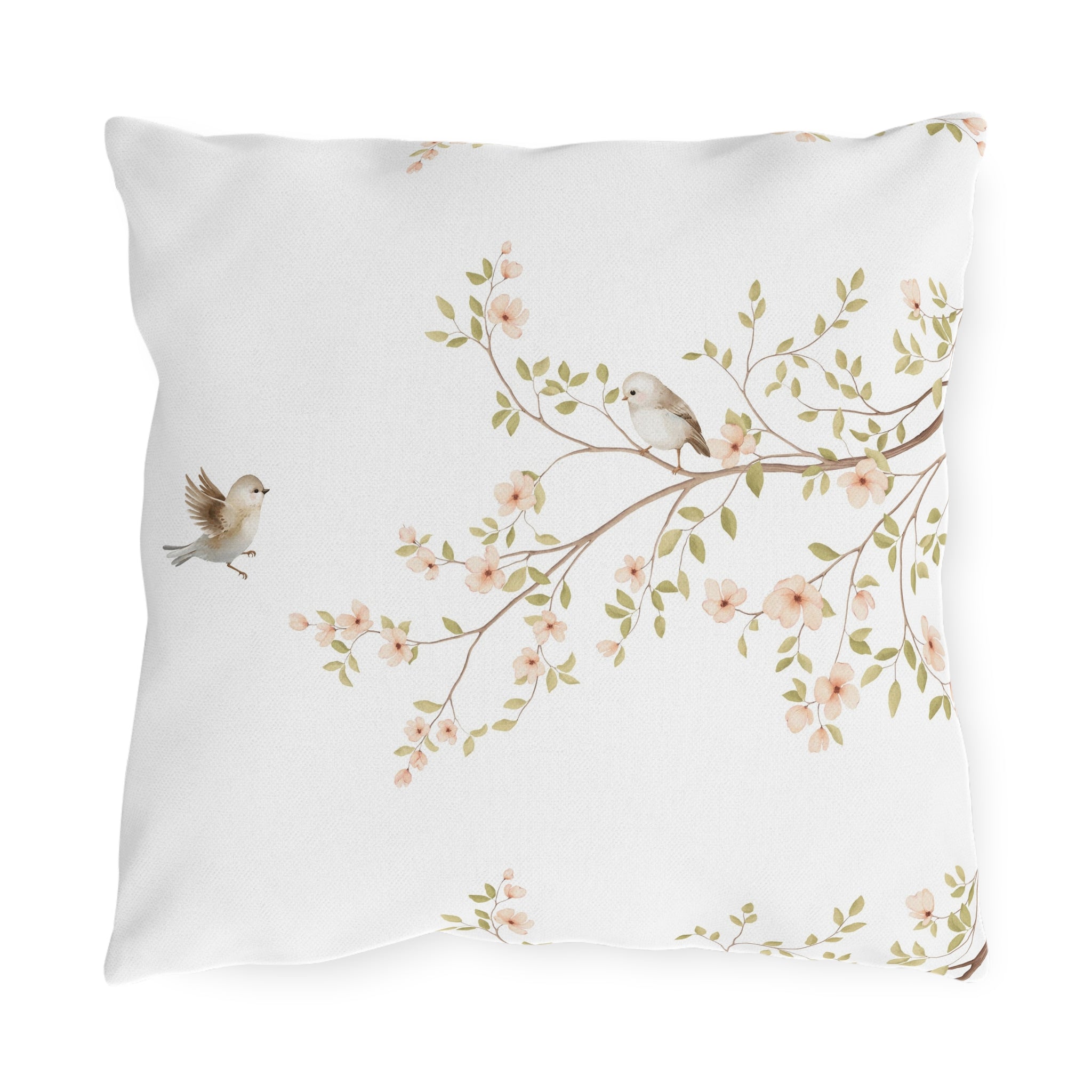 Floral Songbirds Outdoor Pillow | Water Resistant Garden Accent Cushion for Patio, Porch & Cottage Decor