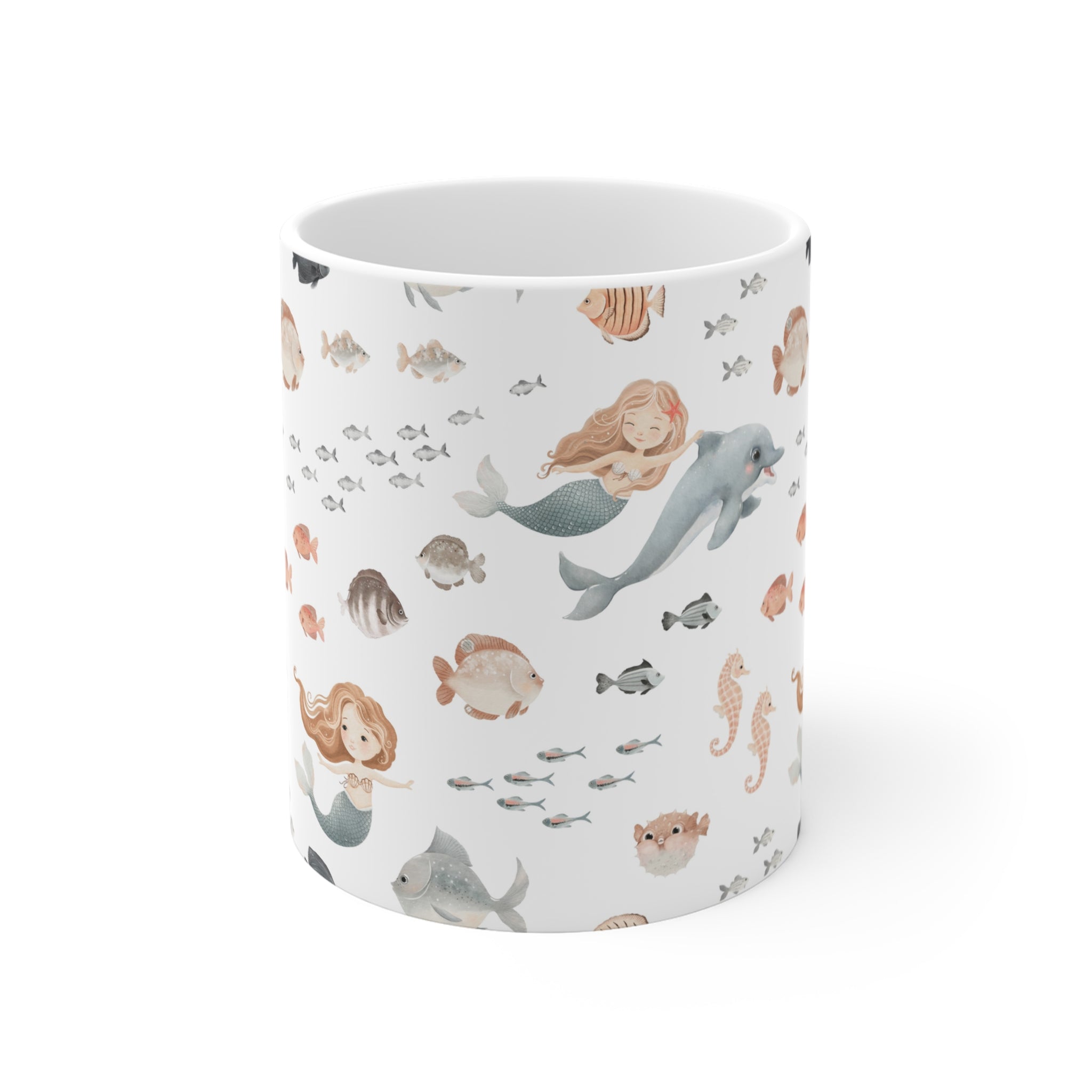 Mermaid & Ocean Friends Ceramic Mug | Cute Underwater Sea Life Coffee Cup 11oz