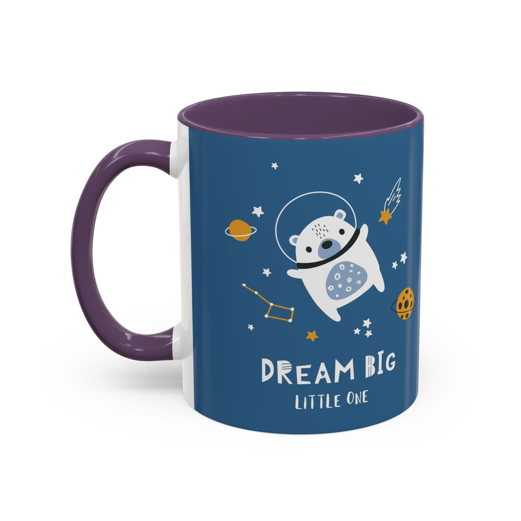 Space Bear Accent Coffee Mug | Cute Astronaut Teddy Cup with Dream Big Quote | 11oz 15oz Ceramic Gift