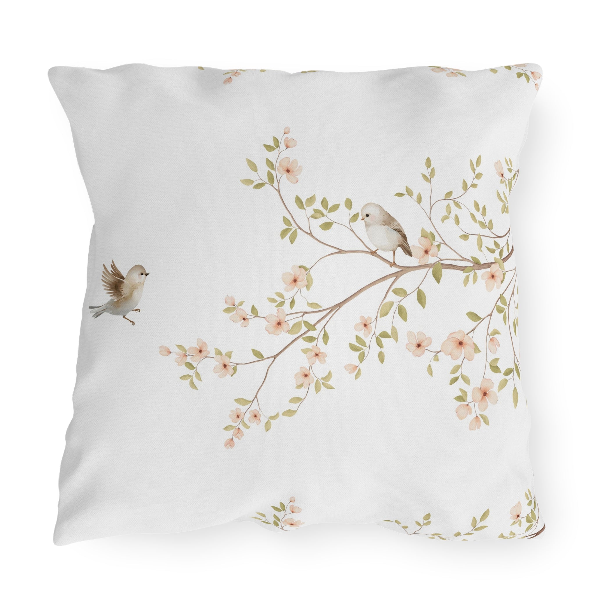 Floral Songbirds Outdoor Pillow | Water Resistant Garden Accent Cushion for Patio, Porch & Cottage Decor