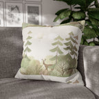 Woodland Deer Square Pillow Cover | Soft Green Forest Decorative Cushion Case for Nursery & Cabin Decor
