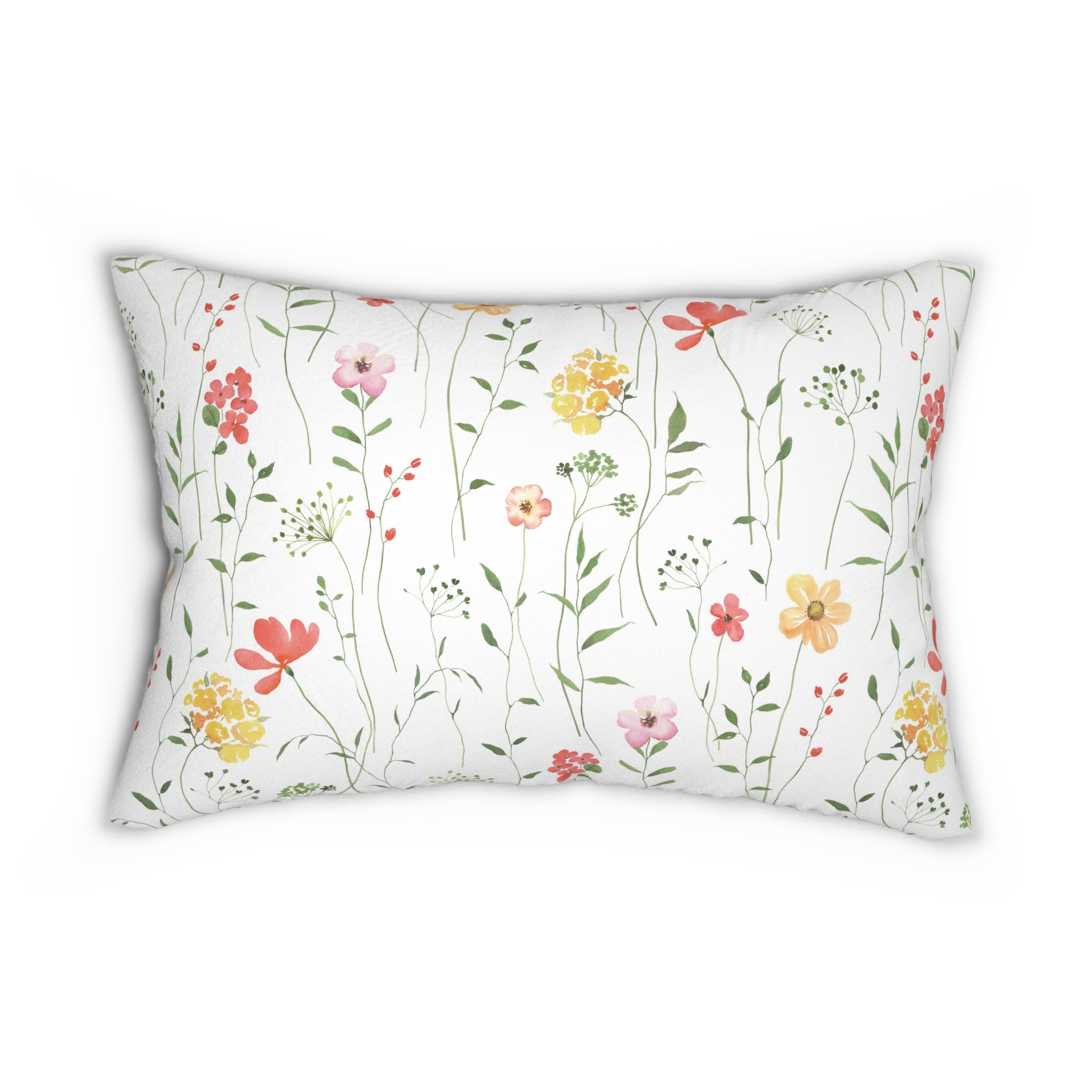 Floral Watercolor Lumbar Pillow | Wildflower Decorative Rectangular Throw Cushion | Botanical Accent Pillow with Insert