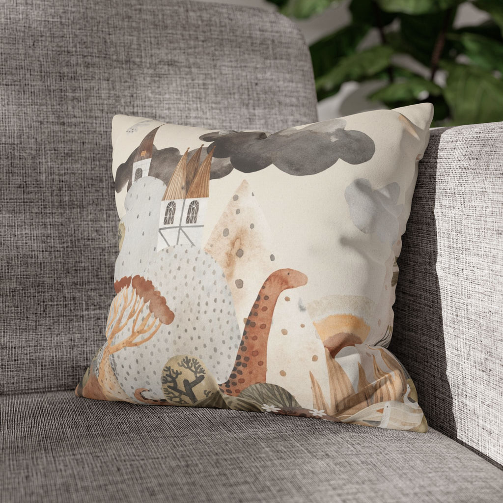 Whimsical Castle Faux Suede Pillow Cover | Neutral Nursery Decorative Throw Pillow for Baby Room & Reading Nook