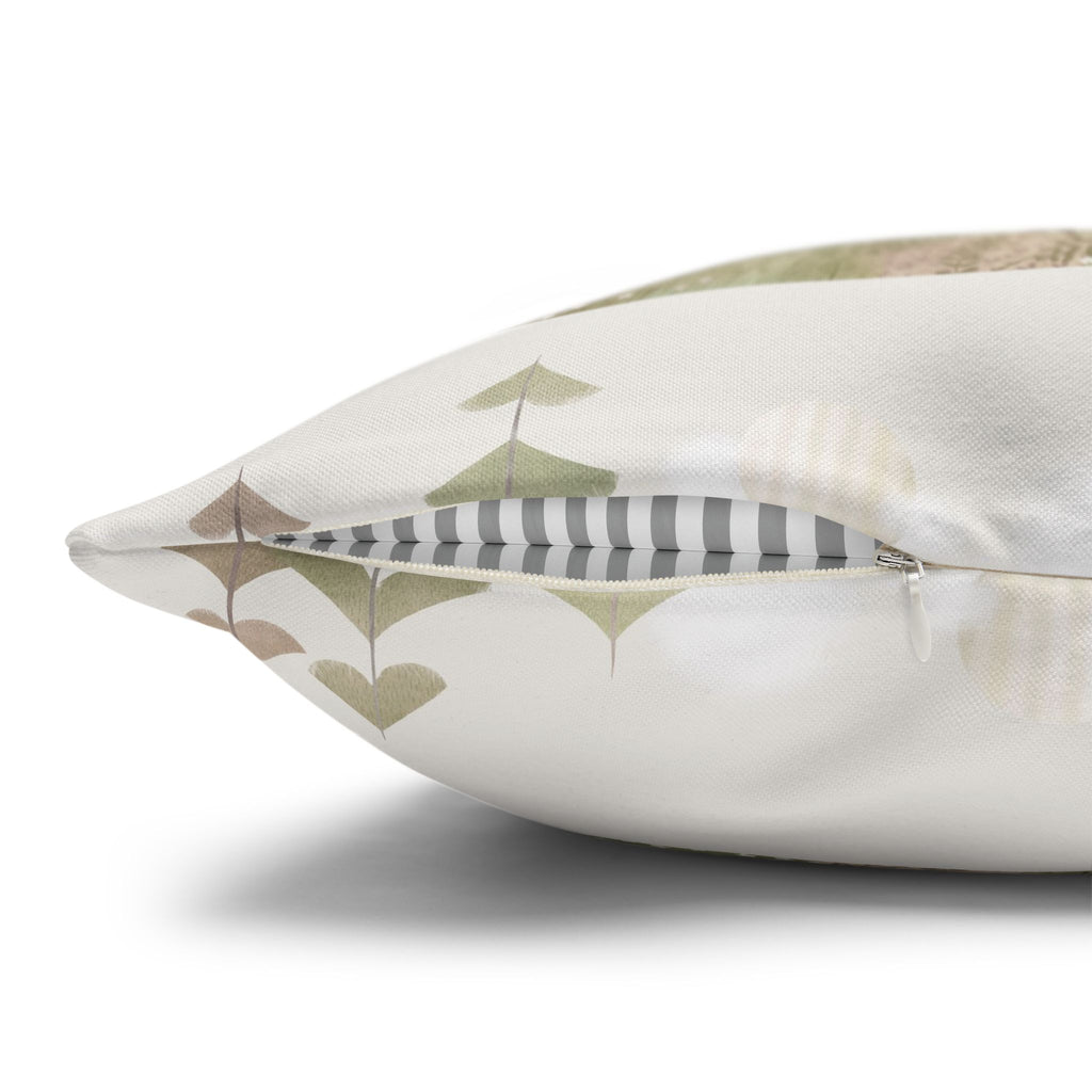 Woodland Deer Square Pillow Cover | Soft Green Forest Decorative Cushion Case for Nursery & Cabin Decor