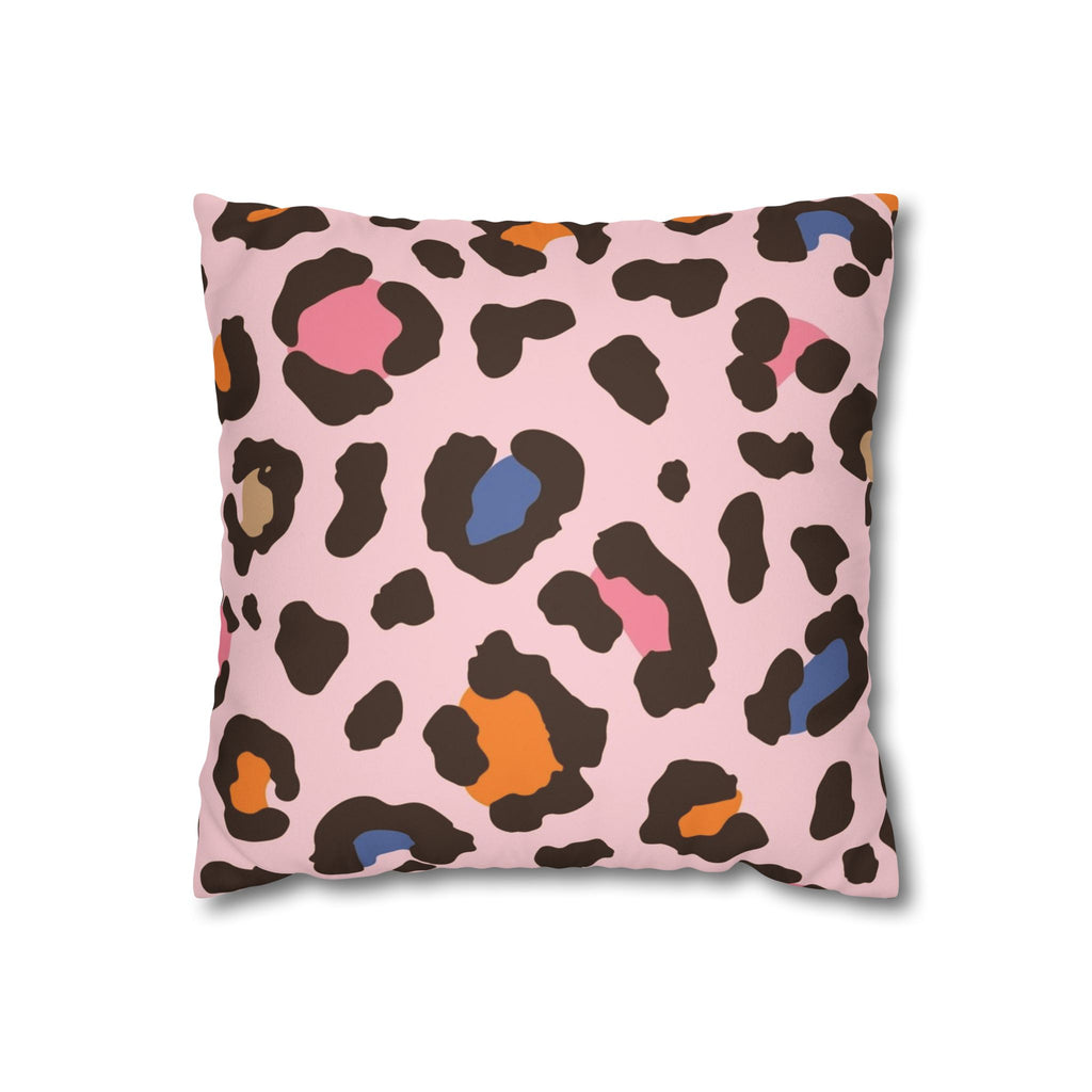 Pink Multicolor Leopard Faux Suede Pillowcase | Double-Sided Animal Print Throw Pillow Cover