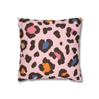 Pink Multicolor Leopard Faux Suede Pillowcase | Double-Sided Animal Print Throw Pillow Cover
