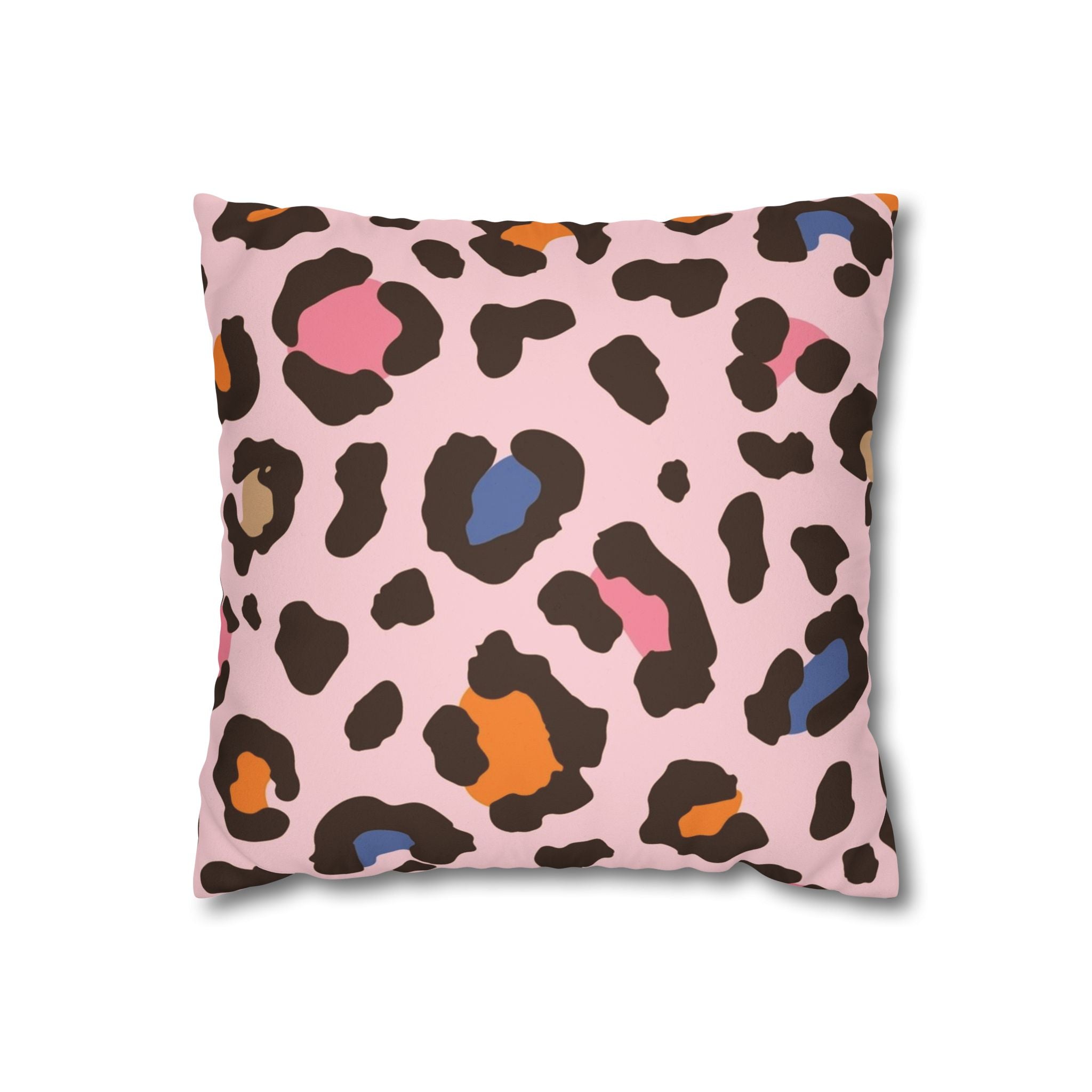 Pink Multicolor Leopard Faux Suede Pillowcase | Double-Sided Animal Print Throw Pillow Cover