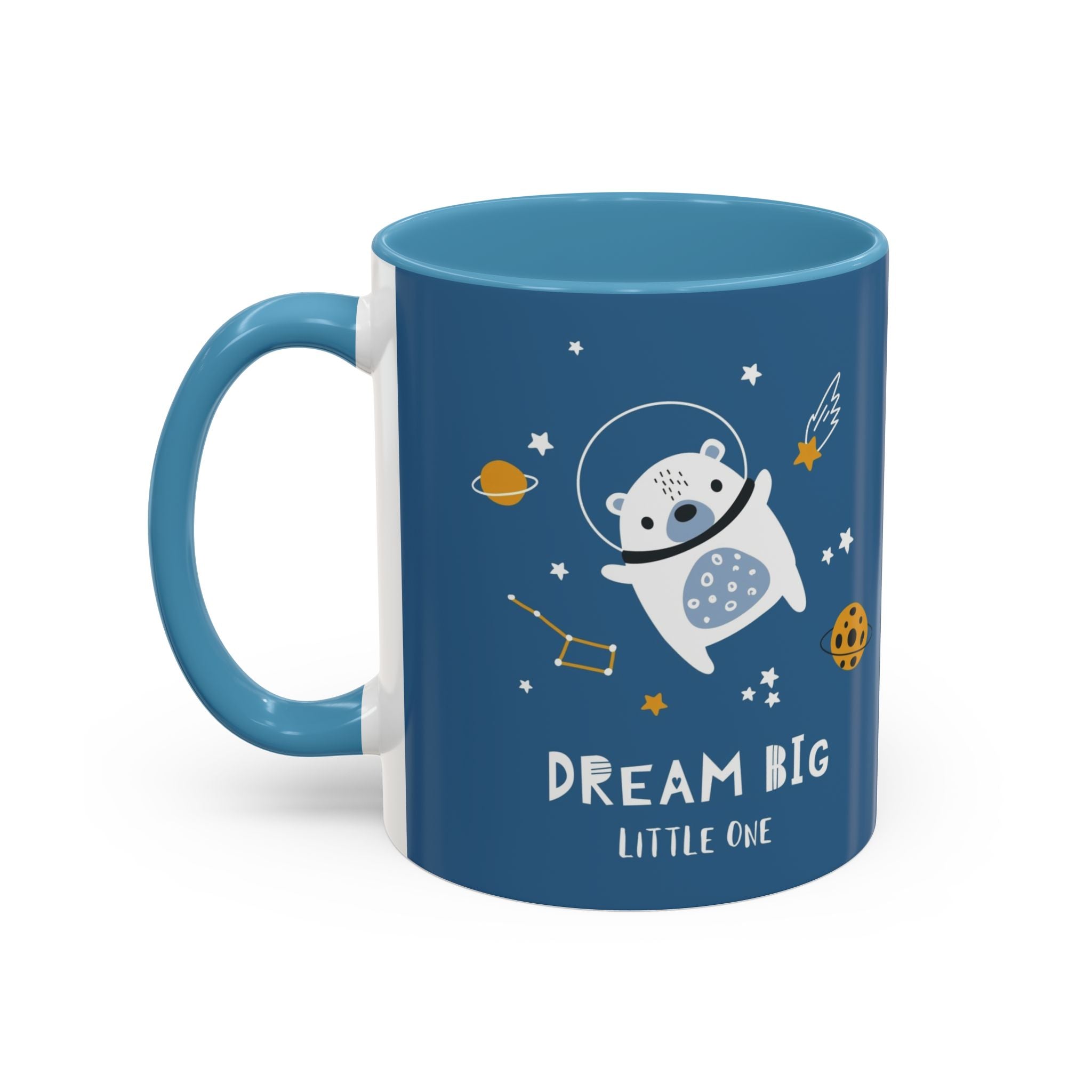 Space Bear Accent Coffee Mug | Cute Astronaut Teddy Cup with Dream Big Quote | 11oz 15oz Ceramic Gift