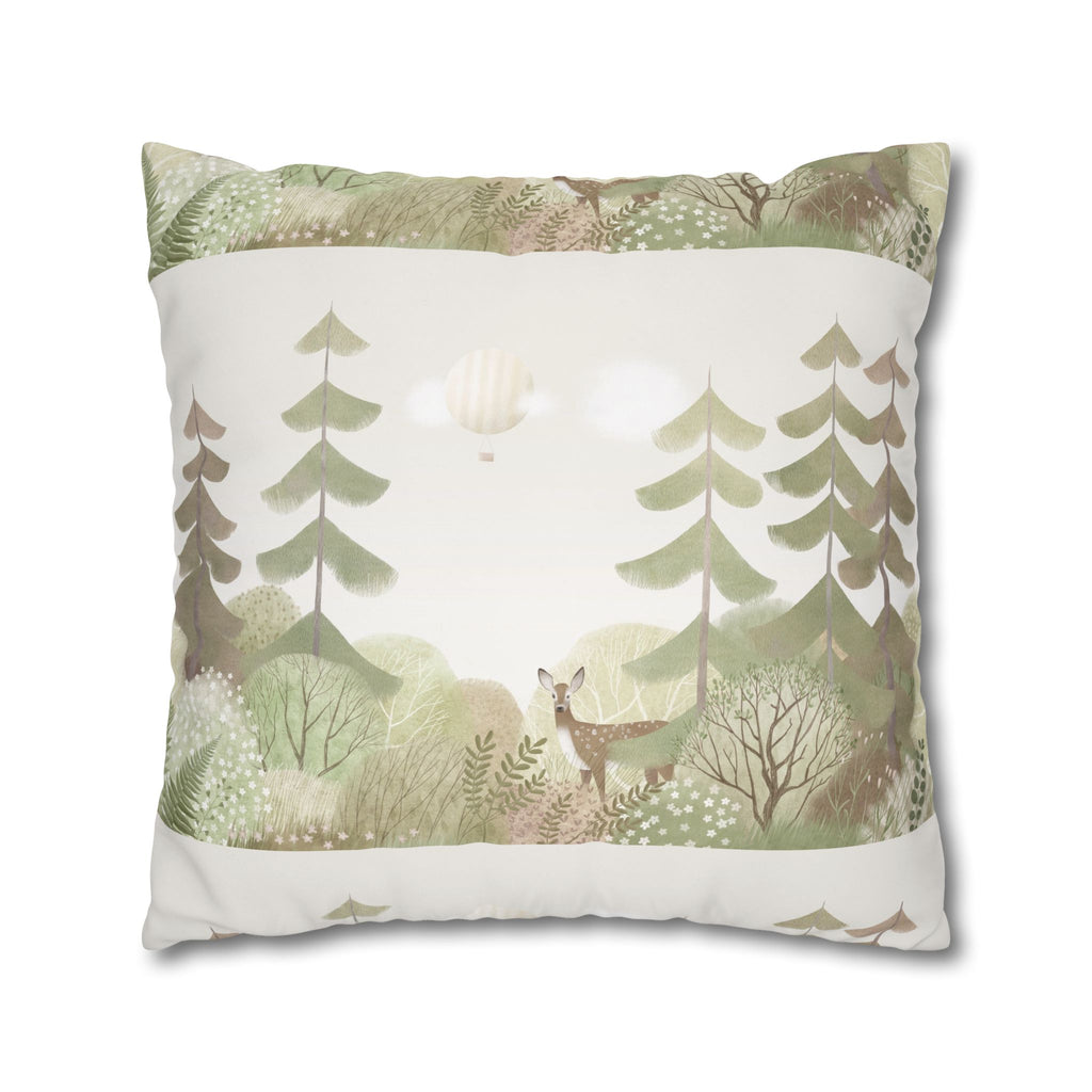 Woodland Deer Square Pillow Cover | Soft Green Forest Decorative Cushion Case for Nursery & Cabin Decor