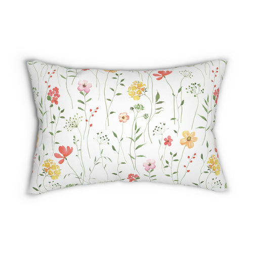 Floral Watercolor Lumbar Pillow | Wildflower Decorative Rectangular Throw Cushion | Botanical Accent Pillow with Insert