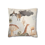 Whimsical Castle Faux Suede Pillow Cover | Neutral Nursery Decorative Throw Pillow for Baby Room & Reading Nook