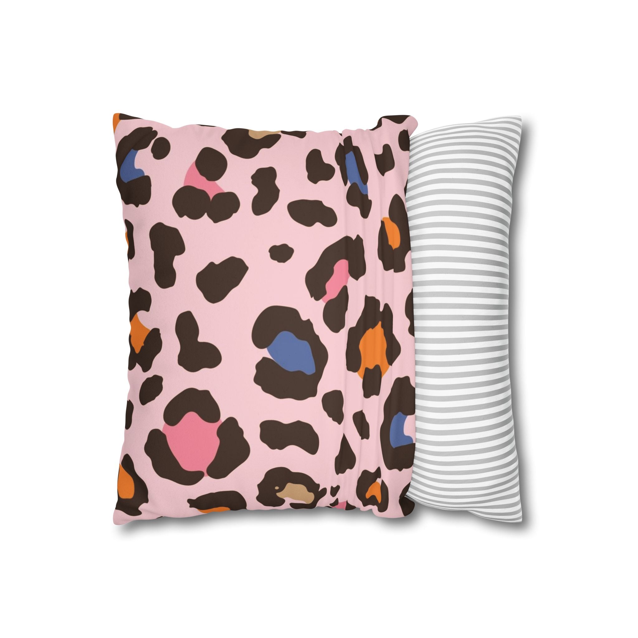 Pink Multicolor Leopard Faux Suede Pillowcase | Double-Sided Animal Print Throw Pillow Cover