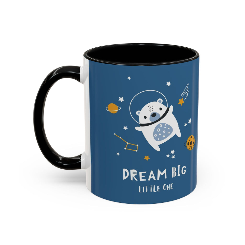 Space Bear Accent Coffee Mug | Cute Astronaut Teddy Cup with Dream Big Quote | 11oz 15oz Ceramic Gift