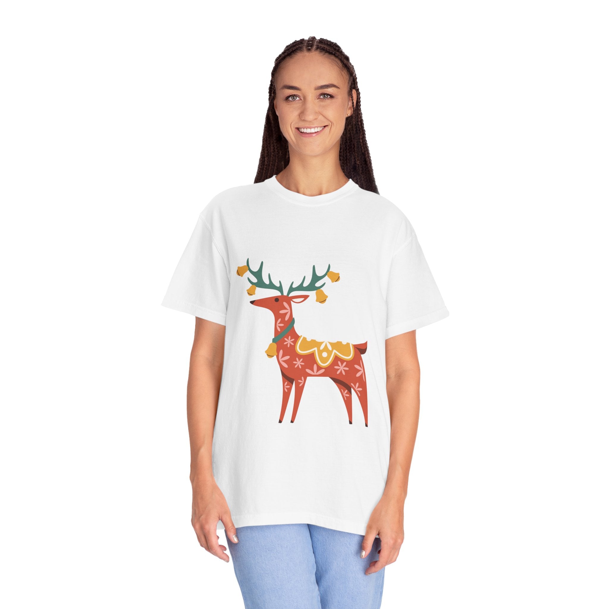 Christmas Reindeer T Shirt | Scandinavian Holiday Graphic Tee for Men & Women Celebrate the season in comfort