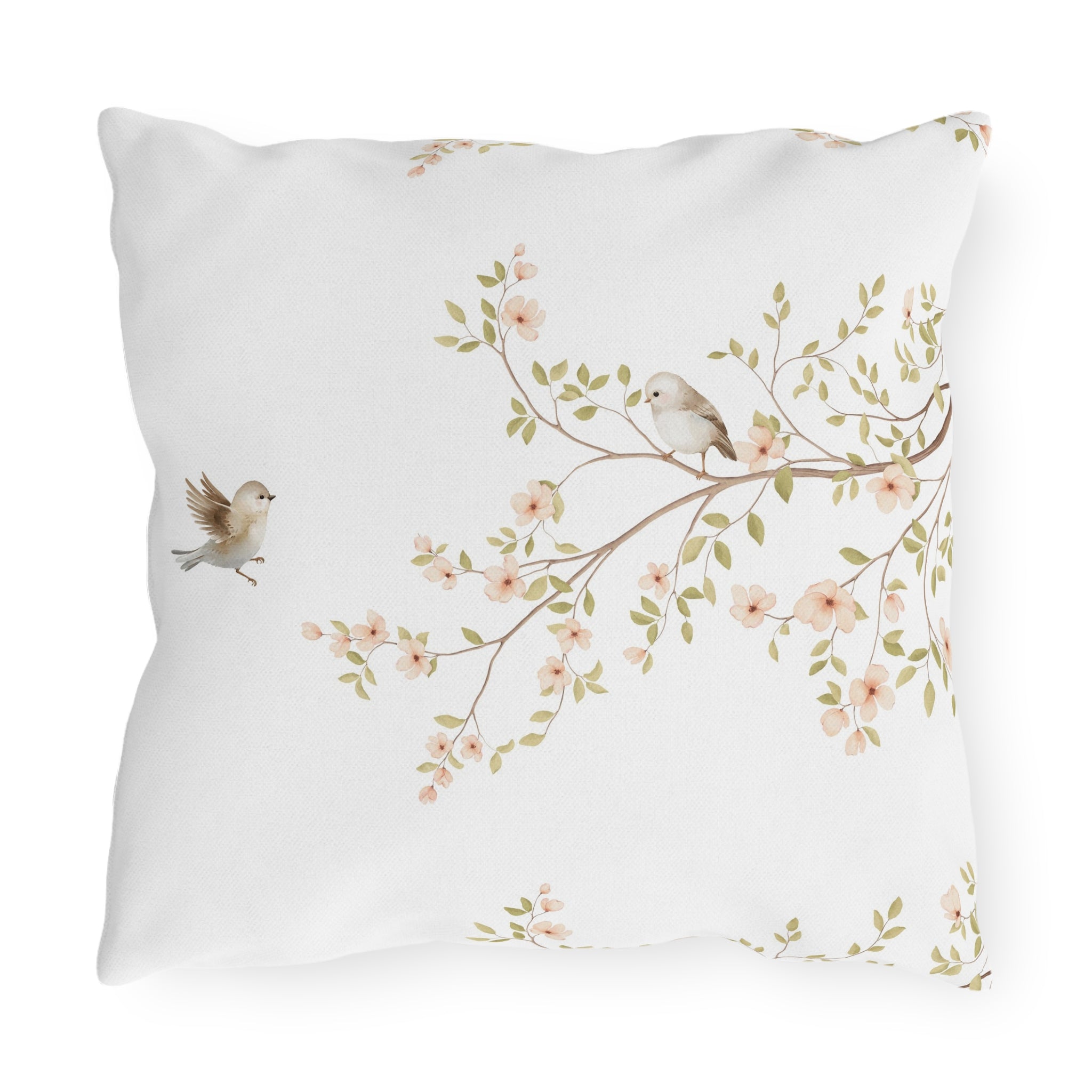 Floral Songbirds Outdoor Pillow | Water Resistant Garden Accent Cushion for Patio, Porch & Cottage Decor