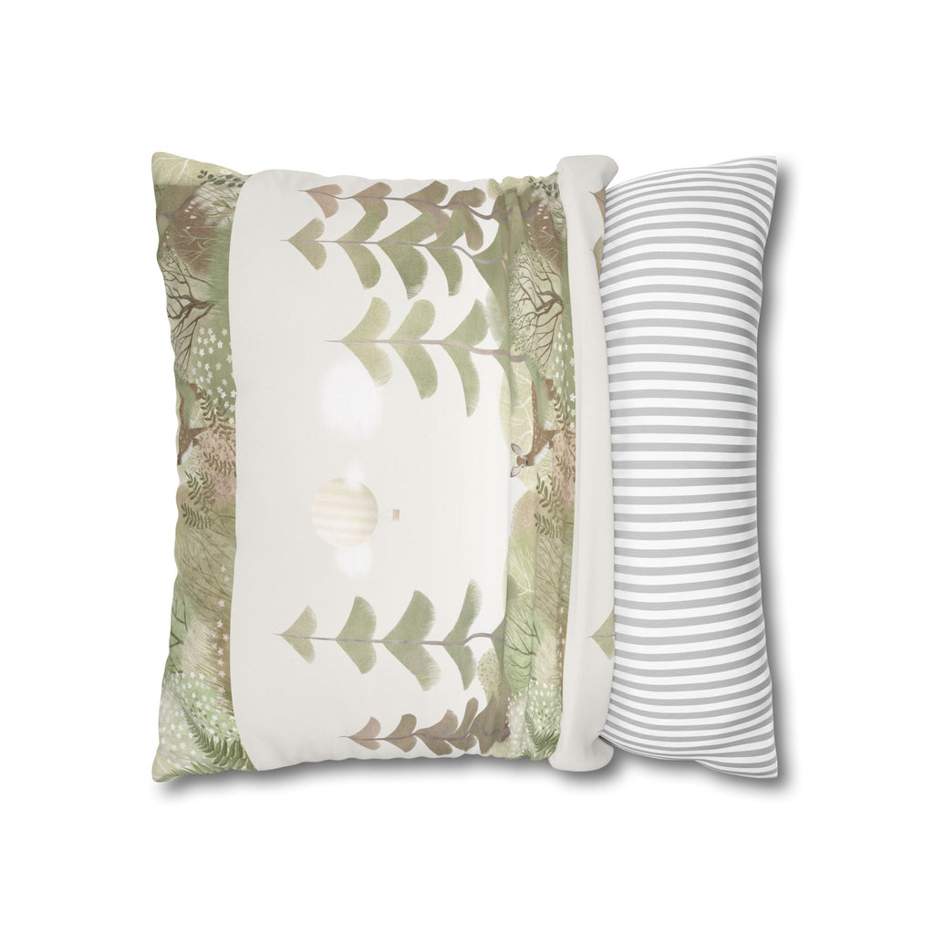 Woodland Deer Square Pillow Cover | Soft Green Forest Decorative Cushion Case for Nursery & Cabin Decor