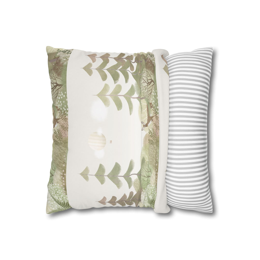Woodland Deer Square Pillow Cover | Soft Green Forest Decorative Cushion Case for Nursery & Cabin Decor