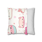 Kawaii Pink Cat & Dessert Faux Suede Pillowcase | Cute Double Sided Throw Pillow Cover for Kids Room and Nursery