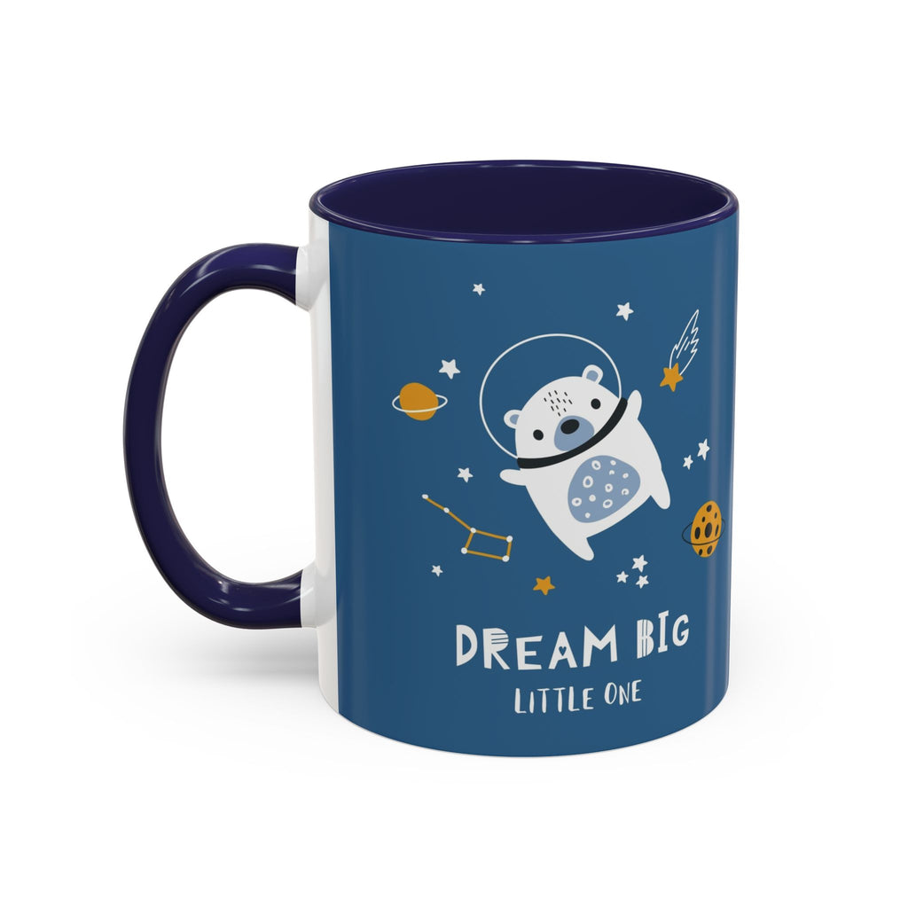 Space Bear Accent Coffee Mug | Cute Astronaut Teddy Cup with Dream Big Quote | 11oz 15oz Ceramic Gift